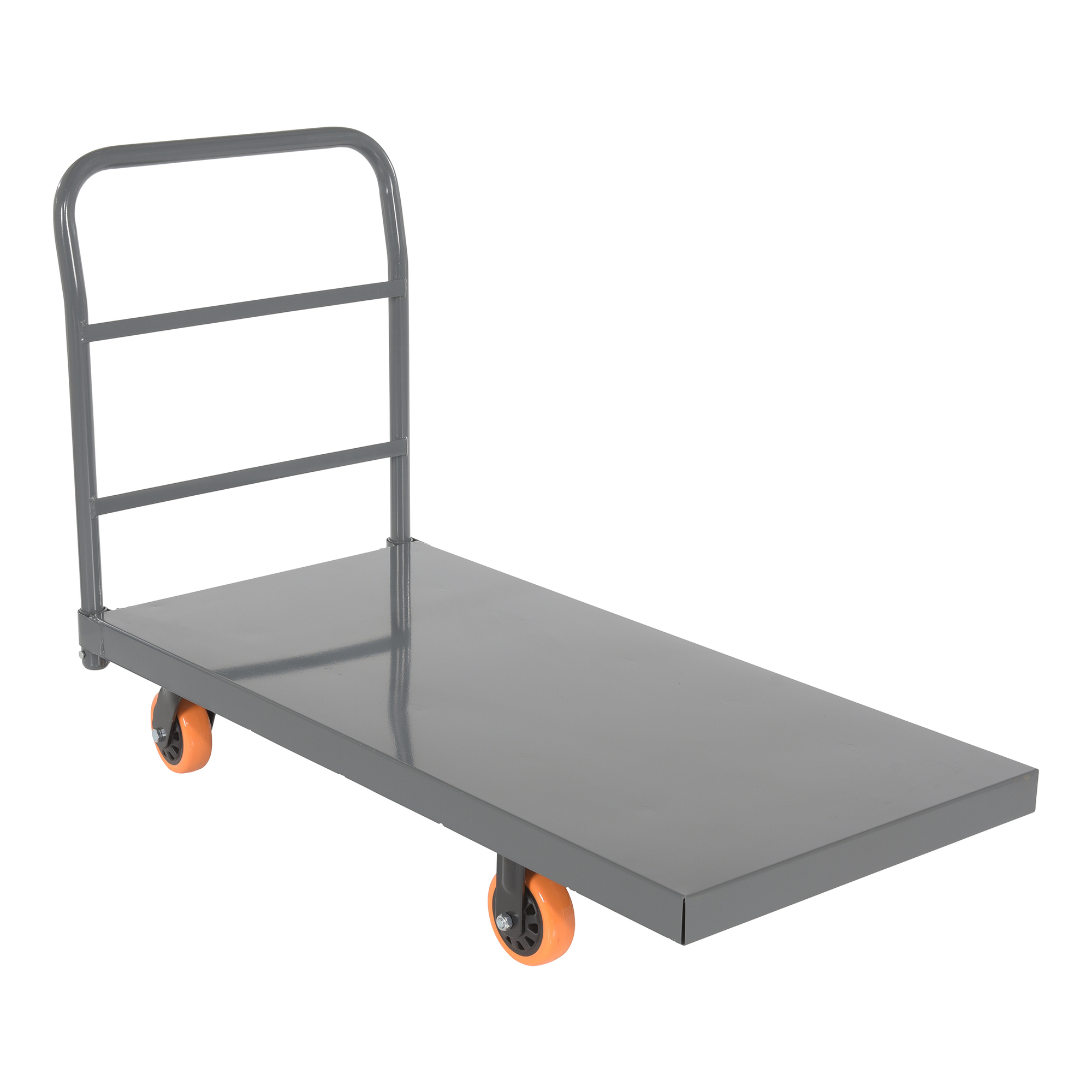 Vestil Steel Smooth Deck Platform Truck with 5 In. x 2 In. Poly Casters 45 In. x 45 In. x 39 In. 2500 Lb. Capacity Silver/Orange